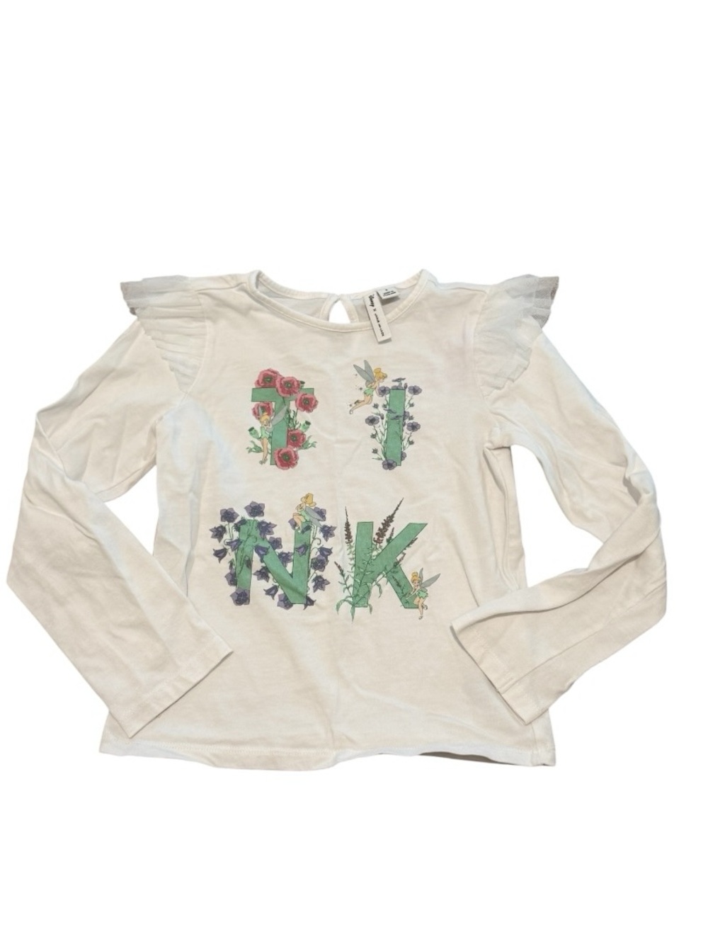 Janie and Jack White Long-Sleeve Tee with Floral 'PINK' Lettering